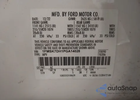 2023 Ford Explorer Xlt z USA, uszkodzony, nr VIN 1FMSK7DH1PGA14028